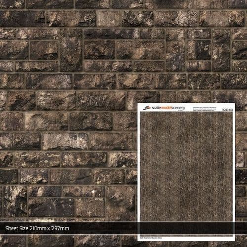 TX223-OO Dark Weathered Random Ashlar Brick Texture Paper (Pack of 5) - OO/4mm/1:76
