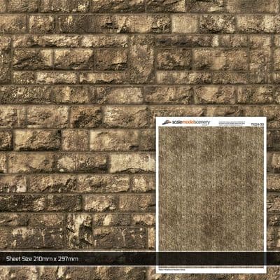 TX224-OO Yellow Weathered Random Ashlar Brick Texture Paper (Pack of 5) - OO/4mm/1:76