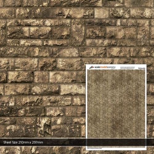 TX224-OO Yellow Weathered Random Ashlar Brick Texture Paper (Pack of 5) - OO/4mm/1:76