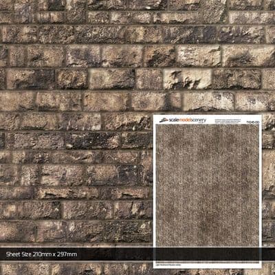 TX245-OO Light Weathered Random Ashlar Brick Texture Paper (Pack of 5) - OO/4mm/1:76