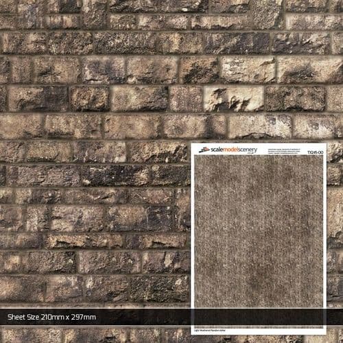 TX245-OO Light Weathered Random Ashlar Brick Texture Paper (Pack of 5) - OO/4mm/1:76