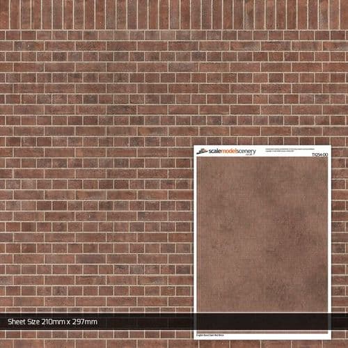 TX254-OO English Bond Dark Red Brick Texture Paper (Pack of 5) - OO/4mm/1:76