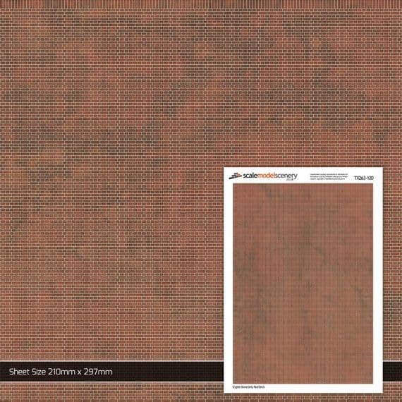 English Bond Dirty Red Brick Paper For TT120 | Scale Model Scenery