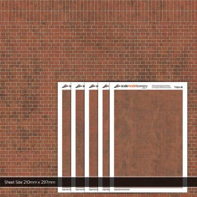 TX263-48 English Bond Dirty Red Brick Texture Paper (Pack of 5) - 1:48 Scale