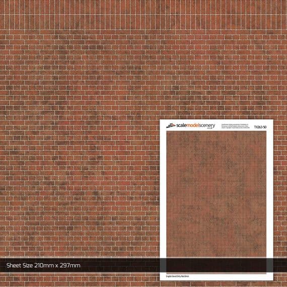 TX263-50 English Bond Dirty Red Brick Texture Paper (Pack of 5) - 1:50 Scale