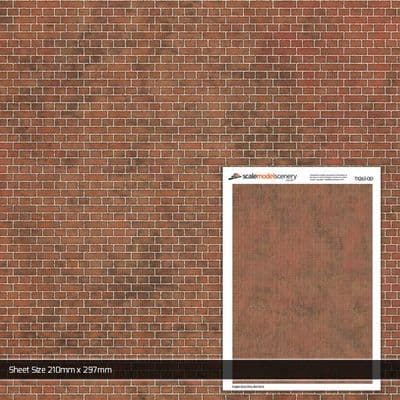 TX263-OO English Bond Dirty Red Brick Texture Paper (Pack of 5) - OO/4mm/1:76