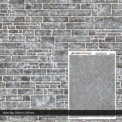 TX269-OO Grey Random Ashlar Stone Brick Texture Paper (Pack of 5) - OO/4mm/1:76