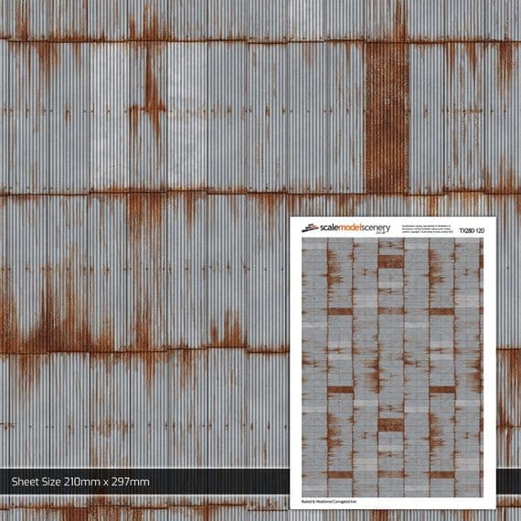 TX280-120 Rusty & Weathered Corrugated Iron Texture Paper (Pack of 5) - TT:120