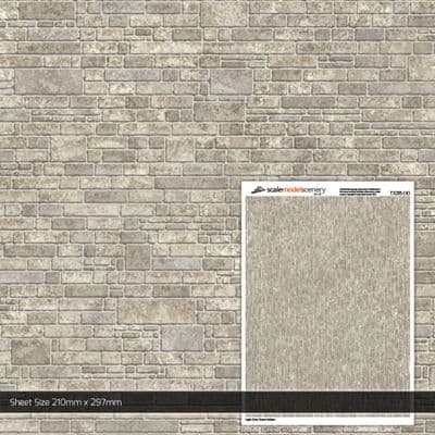 TX285-OO Light Grey Ashlar Stone Texture Paper (Pack of 5) - OO/4mm/1:76