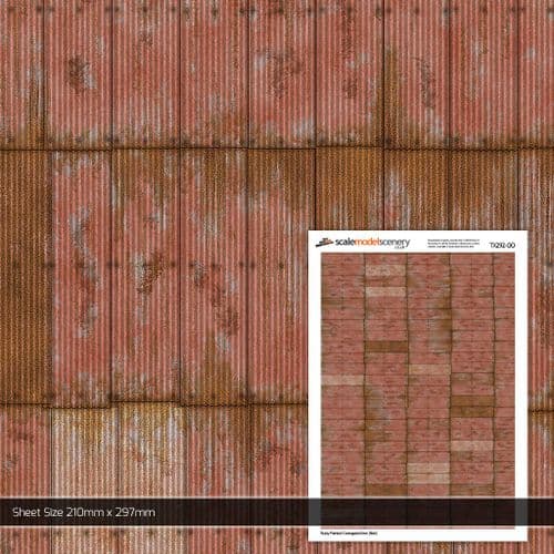TX292-OO Rusty Red Painted & Weathered Corrugated Iron Texture Paper (Pack of 5) - OO/4mm/1:76