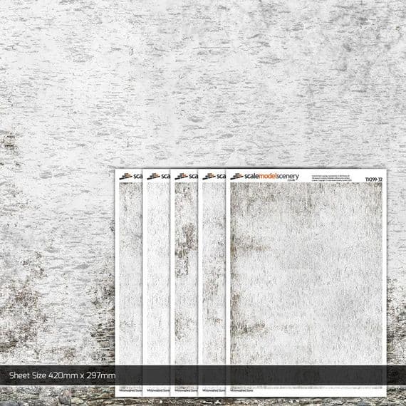 TX299-32 Weathered Whitewashed Stone Paper Sheets (Pack of 5) For 1:32 Scale Model Buildings