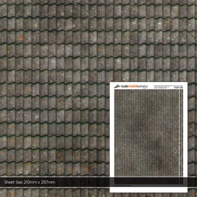 TX301-OO Concrete Pantiles  Roofing Texture Paper (Pack of 5) - OO/4mm/1:76