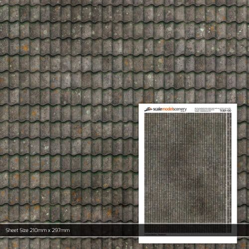 TX301-OO Concrete Pantiles Roofing Texture Paper (Pack of 5) - OO/4mm/1:76