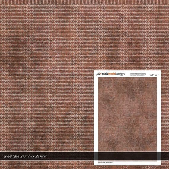 TX304-OO Flemish Bond Aged Red Brick Paper (Pack of 5) For OO/4mm/1:76