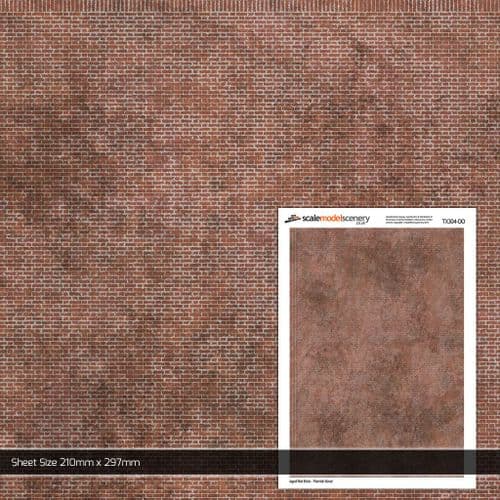 TX304-OO Flemish Bond Aged Red Brick Texture Paper (Pack of 5) - OO/4mm/1:76