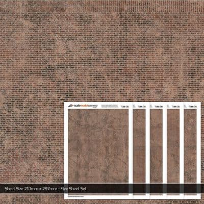 TX306-OO Flemish Bond Aged Brown Brick Texture Paper (Pack of 5) - OO/4mm/1:76