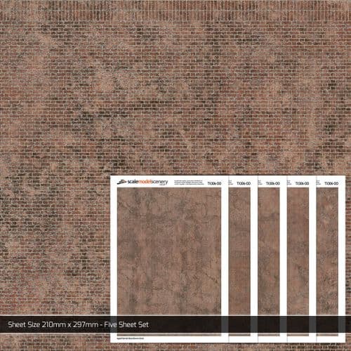 TX306-OO Flemish Bond Aged Brown Brick Texture Paper (Pack of 5) - OO/4mm/1:76