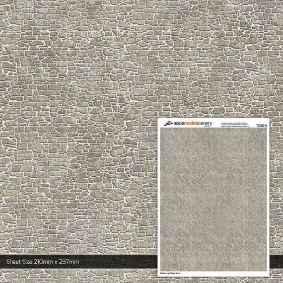 TX309-N Pointed Light Grey Stone Texture Paper (Pack of 5) - N/2mm/1:148