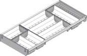 Blum. ORGA-LINE container set (partially filled), for TANDEMBOX drawer, NL=650 mm, width=280 mm. stainless steel brushed/dust grey. ZSI.650BI3
