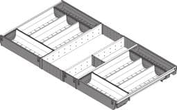 Blum. ORGA-LINE cutlery insert, NL=450 mm, CW=900 mm. stainless steel brushed/dust grey. ZSI.90VEI4
