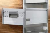 Blum. Pre-Built TANDEMBOX plus BLUMOTION Inner drawer, height D (224 mm), 30 kg, NL=500 mm. R9006 white/dust grey/aluminium.
