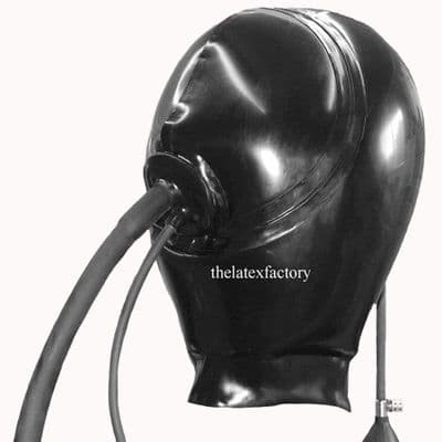 Bespoke UK‑Made Inflatable Latex Hood with Inflatable Mouthpiece