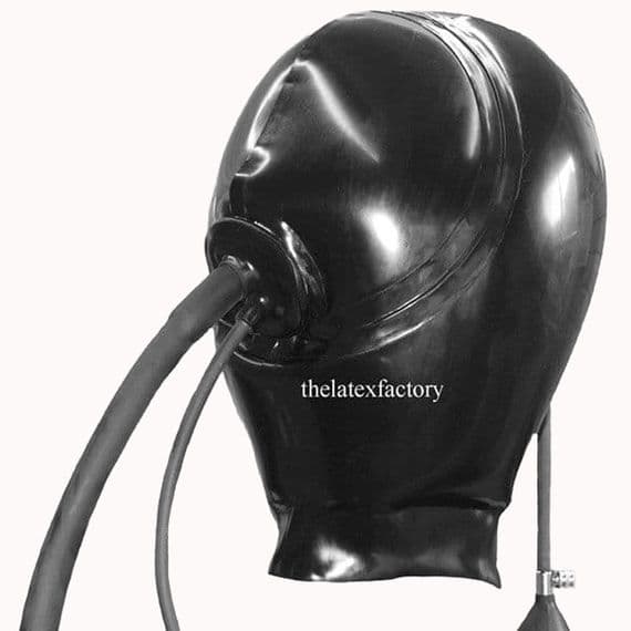 Bespoke UK‑Made Inflatable Latex Hood with Inflatable Mouthpiece