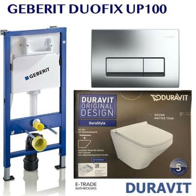 DURAVIT Wall Hung Rimless WC+Soft Closing Seat+ Geberit Delta UP100+Delta 51 Flush Plate-Chrome