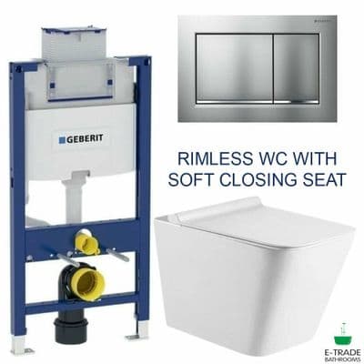 GEBERIT DUOFIX OMEGA 98CM +FLUSH PLATE +COMPACT RIMLESS TOILET+SOFT CLOSING SEAT
