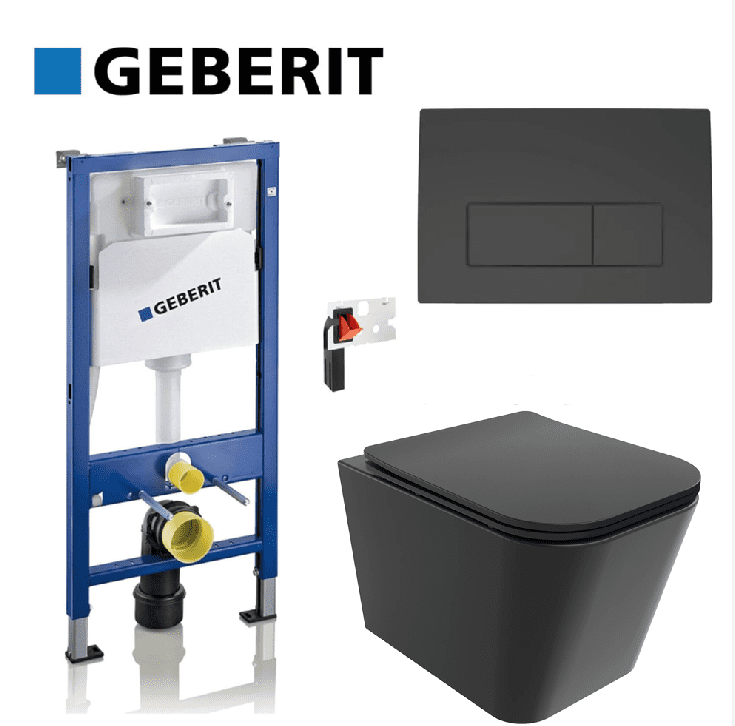 GEBERIT DUOFIX UP100 FRAME FLUSH PLATE DELTA 50 MATT BLACK RIMLESS WC ...