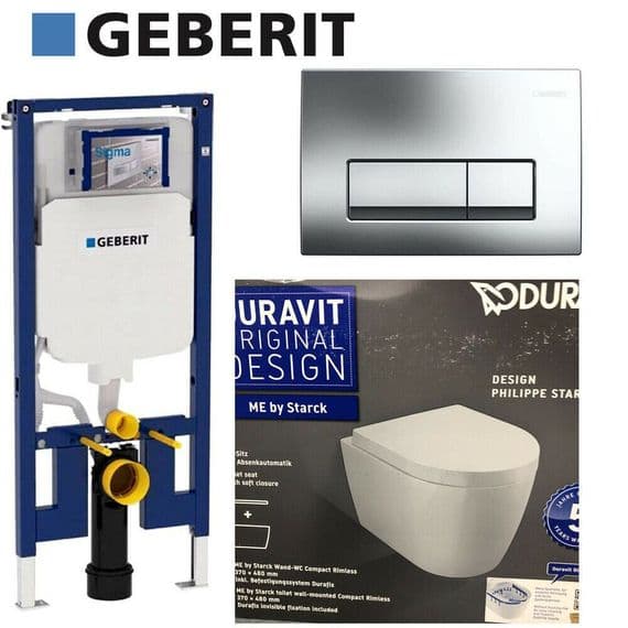 GEBERIT frame UP100 + plate +DURAVIT ME wall hung toilet rimless soft closing in compact size