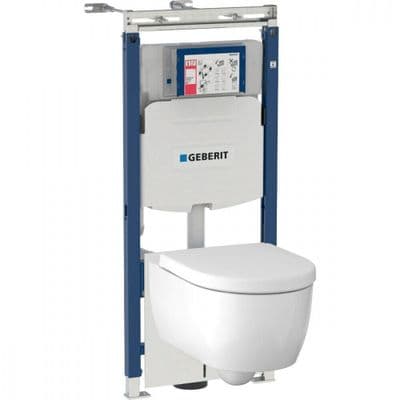 GEBERIT UP100 FRAME+Delta51 Plate+iCon WALL HUNG RIMLESS WC+SOFT CLOSING SEAT
