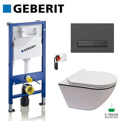 GEBERIT UP100 FRAME +MATT BLACK FLUSH PLATE +WALL HUNG RIMLESS WC +FRESH SYSTEM