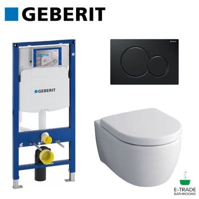 GEBERIT UP320 FRAME+Sigma01 Plate+iCon WALL HUNG RIMLESS WC+SOFT CLOSING SEAT
