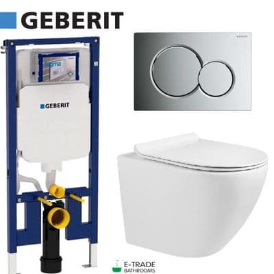 GEBERIT UP720 8cm WC wall hung toilet frame + plate +rimless WC +soft close seat