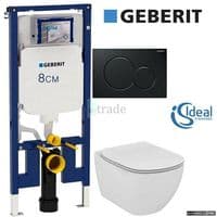 GEBERIT UP720 +IDEAL STANDARD WALL HUNG WC TESI AQUABLADE TOILET +SOFT CLOSING SEAT