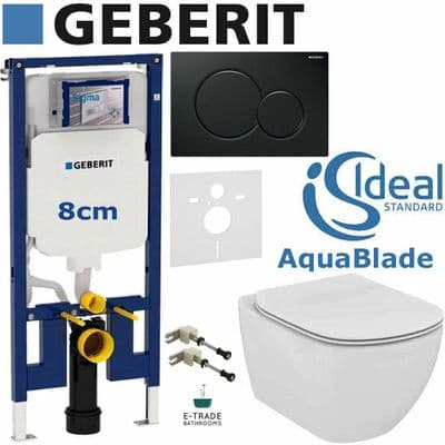 GEBERIT UP720 +IDEAL STANDARD WALL HUNG WC TESI AQUABLADE TOILET +SOFT CLOSING SEAT
