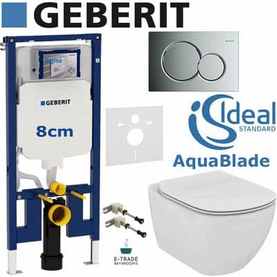 GEBERIT UP720 +SIGMA PLATE+ IDEAL STANDARD WALL HUNG WC TESI TOILET+SOFT CL SEAT