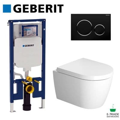 GEBERIT UP720 SLIM FRAME+SIGMA20 FLUSH PLATE IN BLACK+DURAVIT ME RIMLESS SC WC
