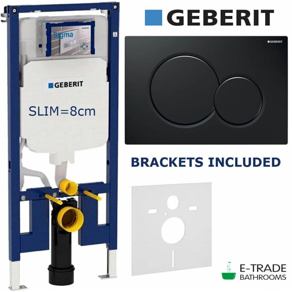 GEBERIT UP720 TOILET WC SLIM FRAME 8cm SIGMA 01 BLACK FLUSH PLATE ...
