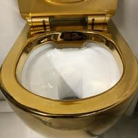 GOLDEN TOILET WALL HUNG COMPACT RIMLESS GOLD WC WITH SLIM SOFT CLOSING SEAT