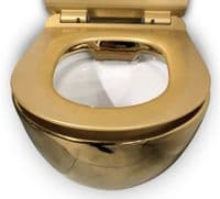 GOLDEN TOILET WALL HUNG COMPACT RIMLESS GOLD WC WITH SLIM SOFT CLOSING SEAT