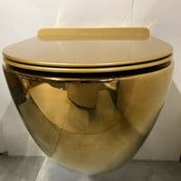 GOLDEN TOILET WALL HUNG COMPACT RIMLESS GOLD WC WITH SLIM SOFT CLOSING SEAT