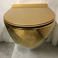 GOLDEN TOILET WALL HUNG COMPACT RIMLESS GOLD WC WITH SLIM SOFT CLOSING SEAT