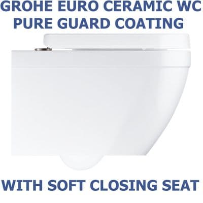 GROHE EURO CERAMIC RIMLESS WALL HUNG WC TOILET PURE GUARD WITH SOFT CLOSING SEAT