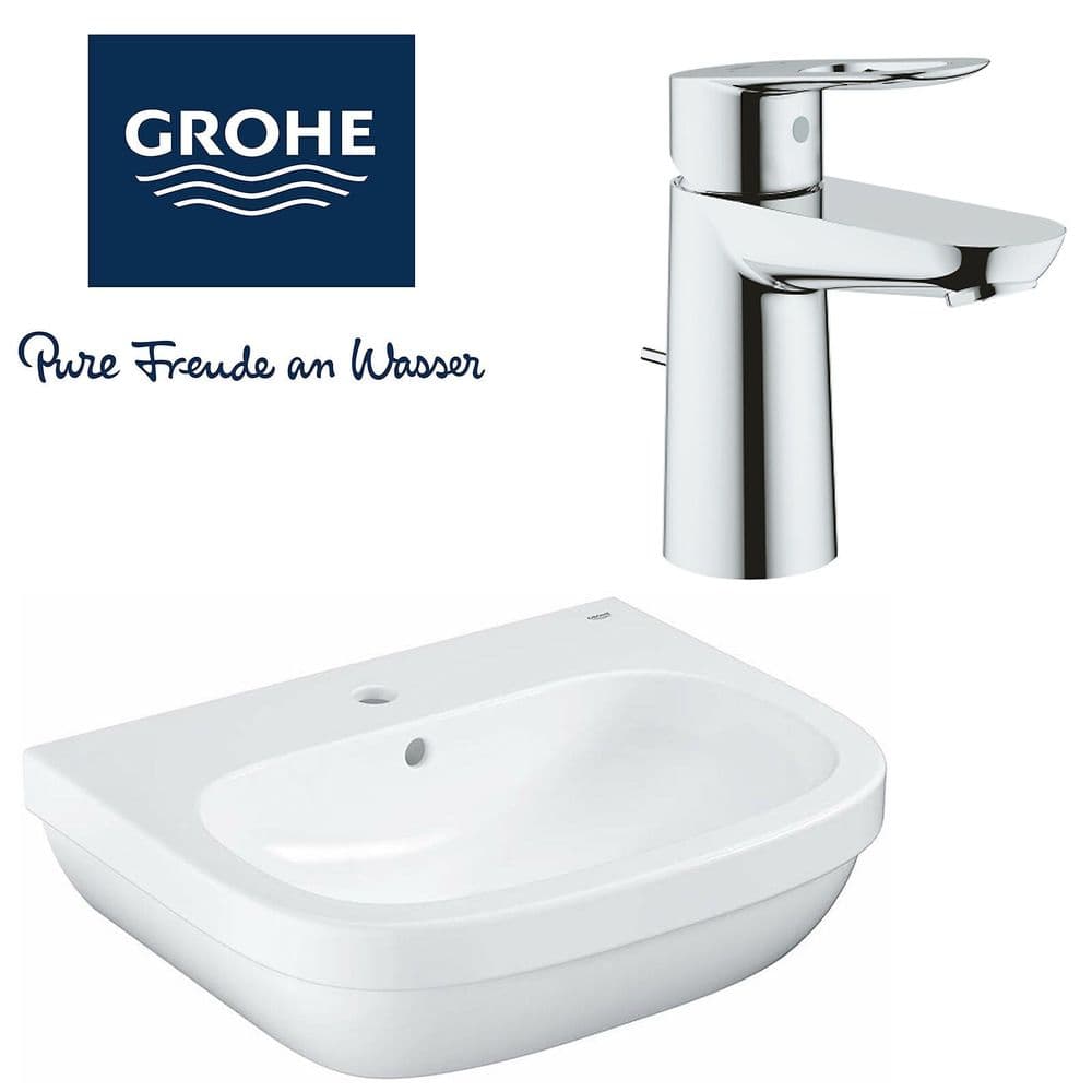 GROHE EURO CERAMIC WALL HUNG BASIN 55cm 39336000 with BAULOOP MIXER TAP ...