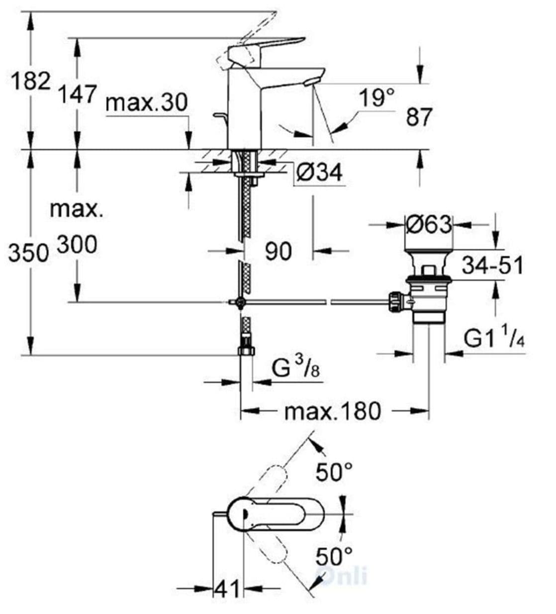GROHE EURO CERAMIC WALL HUNG BASIN 55cm 39336000 with BAULOOP MIXER TAP ...