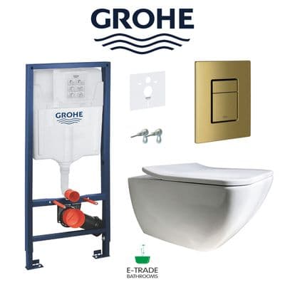 GROHE Rapid Frame+Gold GROHE Flush Plate+V&B Venticello Rimless Soft Closing WC