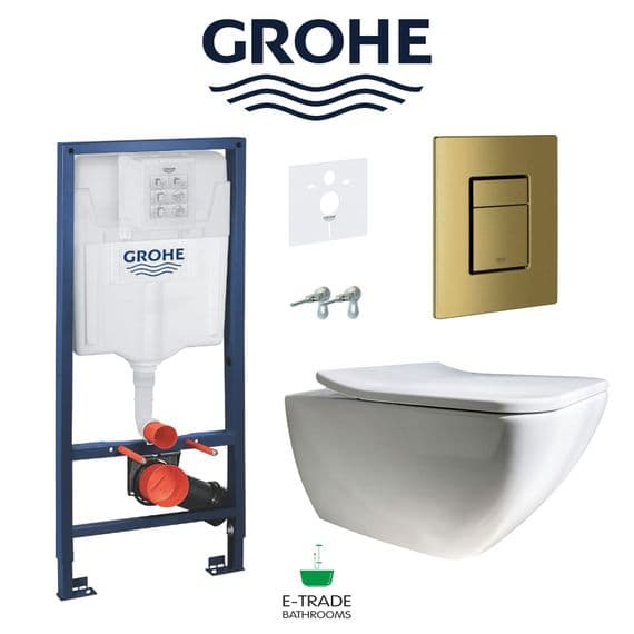 GROHE Rapid Frame+Gold GROHE Flush Plate+V&B Venticello Rimless Soft Closing WC