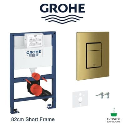 GROHE RAPID SL 82cm WC FRAME+BRACKETS+SKATE COSMOPOLITAN FLUSH PLATE IN GOLD